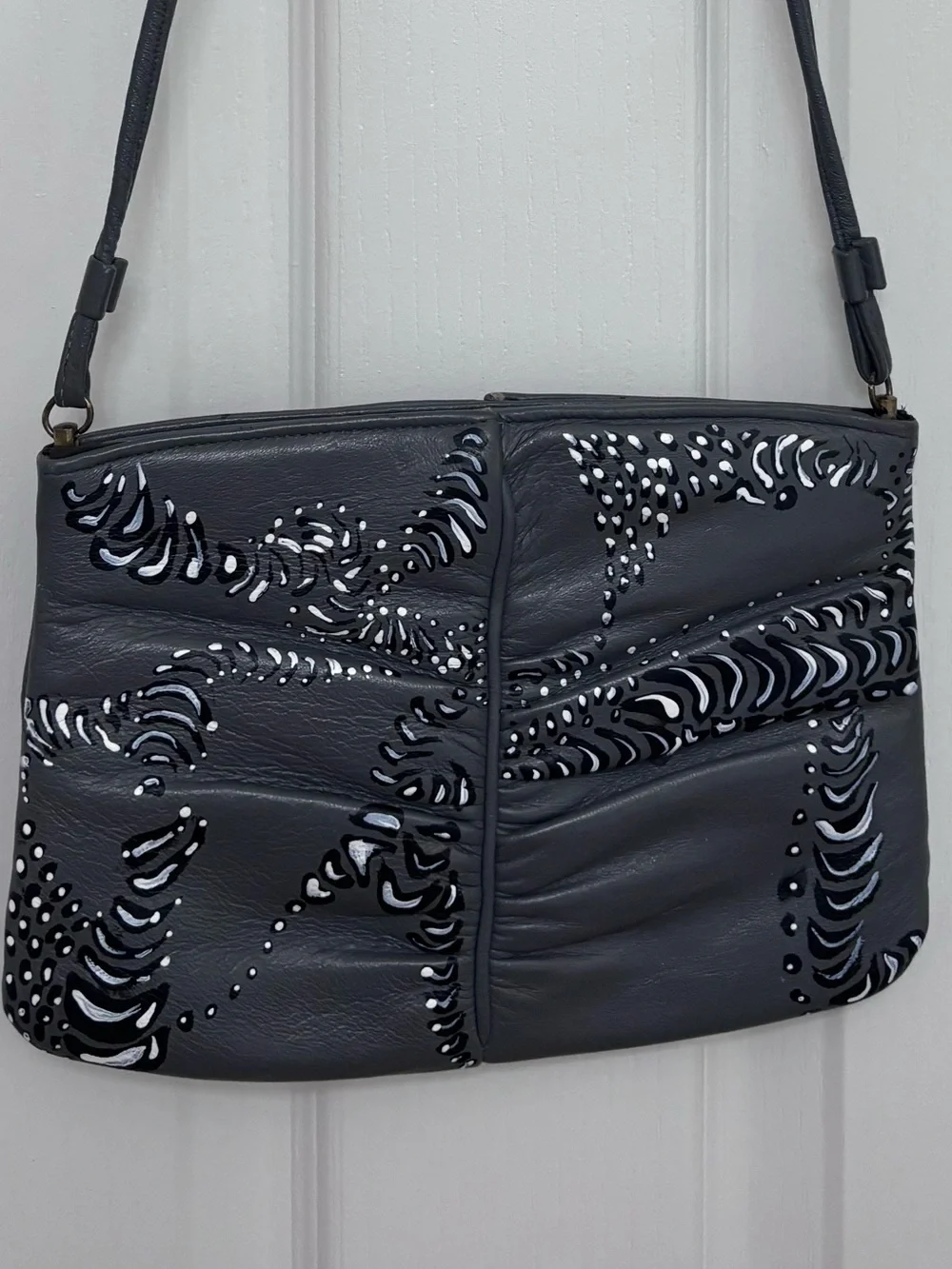 Hand-Painted Grey Leather Crossbody Bag
